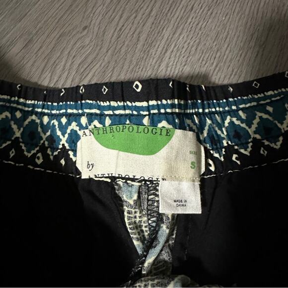 Anthropologie Geometric Print Tie Waist High Rise Jogger Pants in Green Motif S - Picture 10 of 15